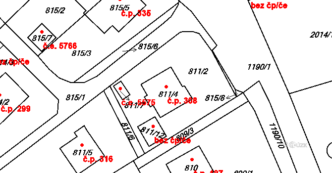 Brná 308, Ústí nad Labem na parcele st. 811/4 v KÚ Brná nad Labem, Katastrální mapa