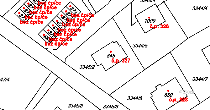 Dolní Čermná 327 na parcele st. 848 v KÚ Dolní Čermná, Katastrální mapa