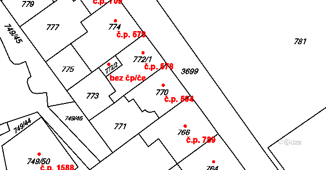 Žamberk 594 na parcele st. 770 v KÚ Žamberk, Katastrální mapa