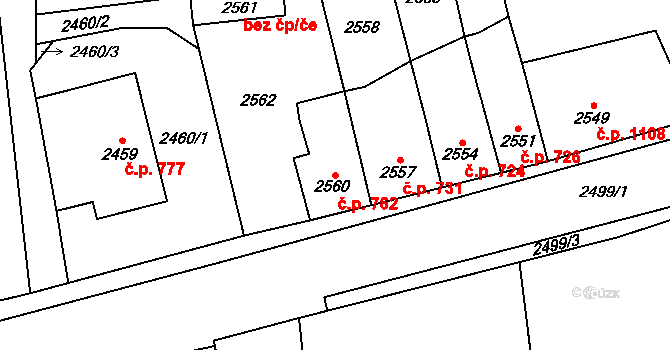 Kadaň 762 na parcele st. 2560 v KÚ Kadaň, Katastrální mapa
