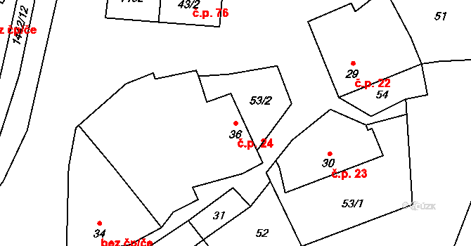 Číhalín 24 na parcele st. 36 v KÚ Číhalín, Katastrální mapa