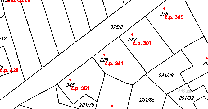 Černčice 341 na parcele st. 328 v KÚ Černčice u Loun, Katastrální mapa
