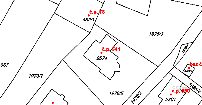 Malá Strana 541, Týn nad Vltavou na parcele st. 2574 v KÚ Týn nad Vltavou, Katastrální mapa