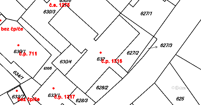 Pelhřimov 1316 na parcele st. 632 v KÚ Pelhřimov, Katastrální mapa