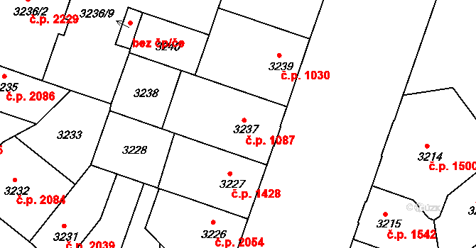 Teplice 1087 na parcele st. 3237 v KÚ Teplice, Katastrální mapa