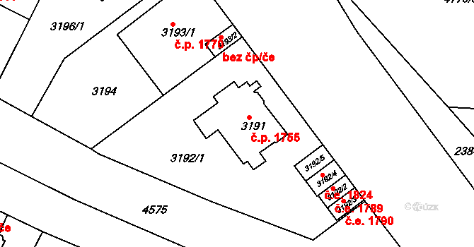 Teplice 1755 na parcele st. 3191 v KÚ Teplice, Katastrální mapa