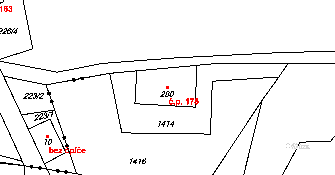 Huntířov 175, Vítězná na parcele st. 280 v KÚ Huntířov, Katastrální mapa