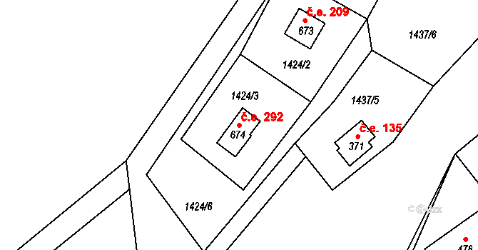 Komorní Lhotka 292 na parcele st. 674 v KÚ Komorní Lhotka, Katastrální mapa