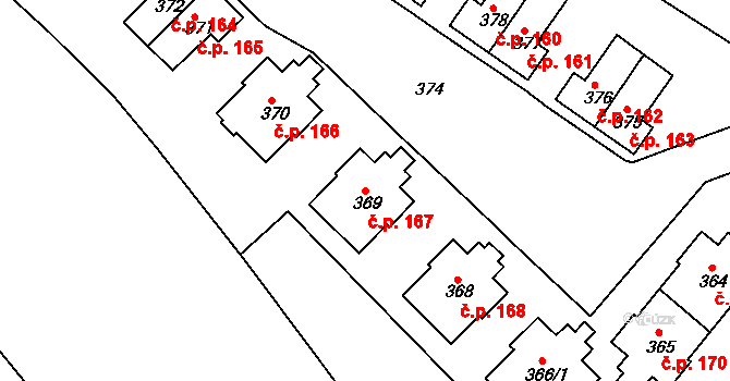 Svatava 167 na parcele st. 369 v KÚ Svatava, Katastrální mapa