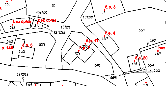 Nezdice na Šumavě 17 na parcele st. 255 v KÚ Nezdice na Šumavě, Katastrální mapa