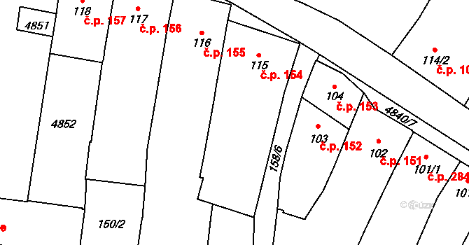 Kunžak 153 na parcele st. 104 v KÚ Kunžak, Katastrální mapa