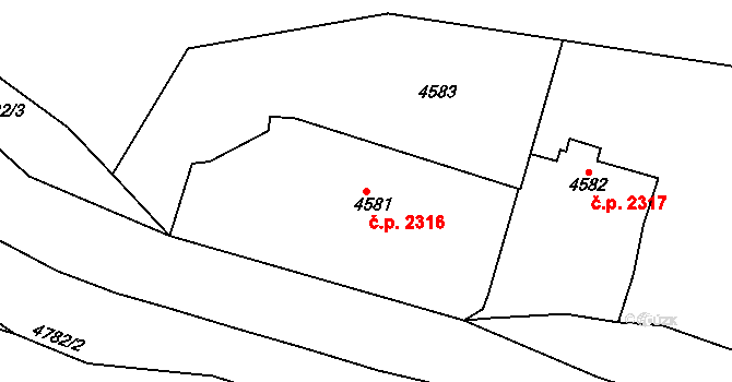 Dejvice 2316, Praha na parcele st. 4581 v KÚ Dejvice, Katastrální mapa