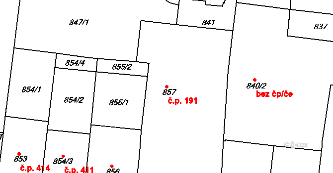 Holešovice 191, Praha na parcele st. 857 v KÚ Holešovice, Katastrální mapa