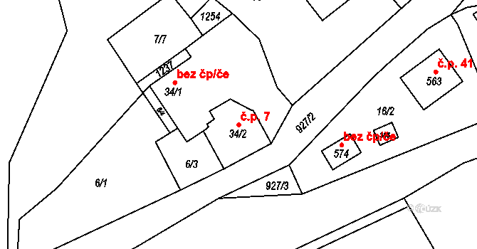 Svatý Jan pod Skalou 7 na parcele st. 34/2 v KÚ Svatý Jan pod Skalou, Katastrální mapa