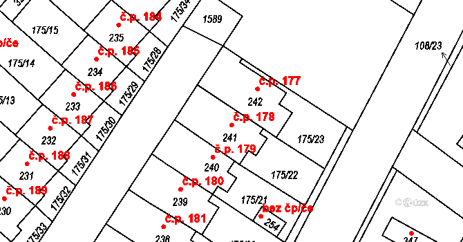 Břežany II 178 na parcele st. 241 v KÚ Břežany II, Katastrální mapa