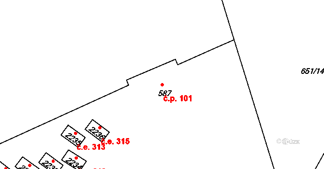 Sezimovo Ústí 101 na parcele st. 587 v KÚ Sezimovo Ústí, Katastrální mapa