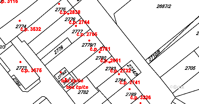 Chomutov 2661 na parcele st. 2780 v KÚ Chomutov II, Katastrální mapa