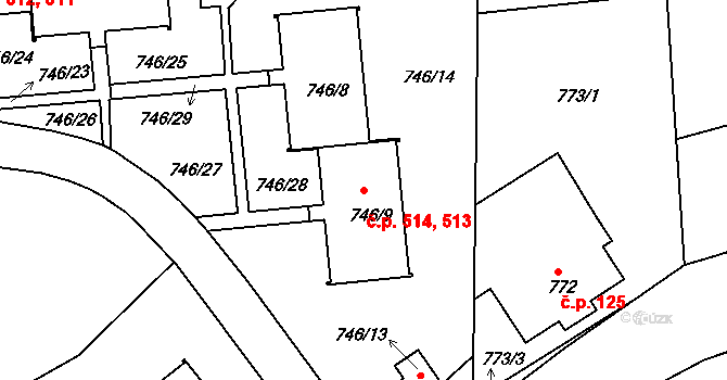Liberec VII-Horní Růžodol 513,514, Liberec na parcele st. 746/9 v KÚ Horní Růžodol, Katastrální mapa