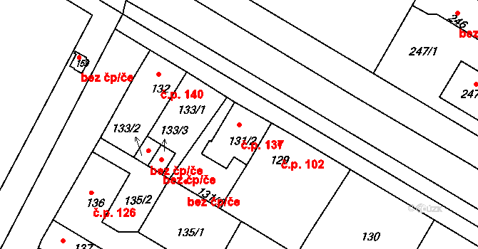 Radčice 137, Plzeň na parcele st. 131/2 v KÚ Radčice u Plzně, Katastrální mapa