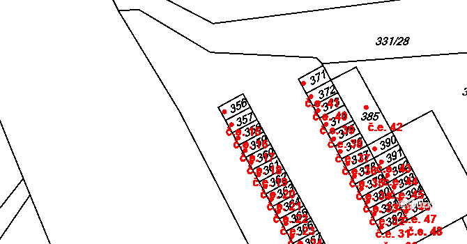 Čebín 16 na parcele st. 357 v KÚ Čebín, Katastrální mapa