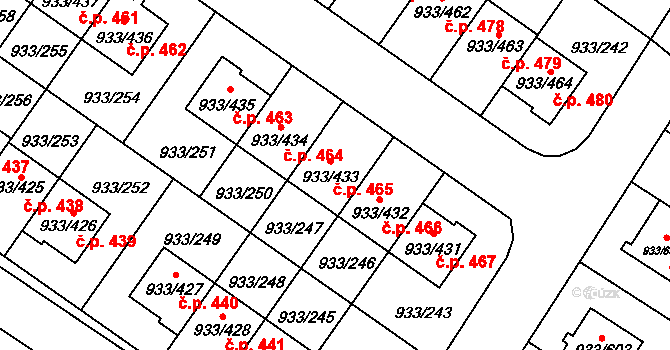 Satalice 465, Praha na parcele st. 933/433 v KÚ Satalice, Katastrální mapa