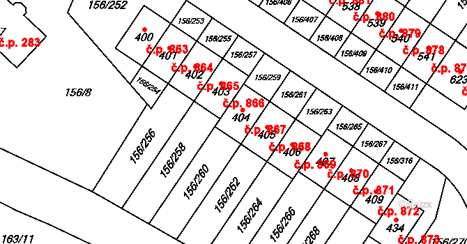 Velké Přílepy 867 na parcele st. 404 v KÚ Velké Přílepy, Katastrální mapa