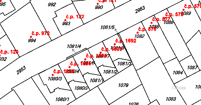 Rychnov nad Kněžnou 1693 na parcele st. 1081/7 v KÚ Rychnov nad Kněžnou, Katastrální mapa