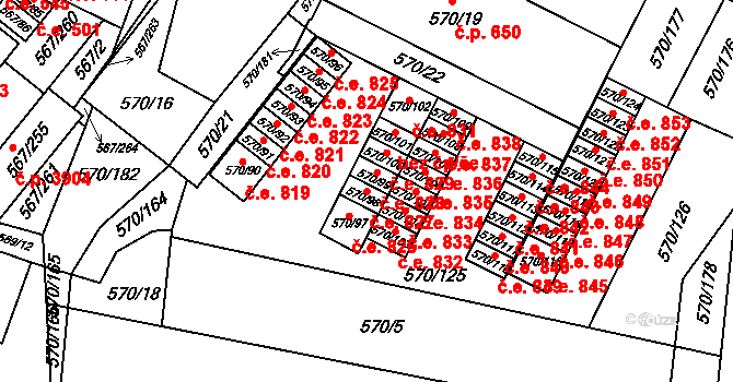 Vyškov-Předměstí 827, Vyškov na parcele st. 570/98 v KÚ Vyškov, Katastrální mapa