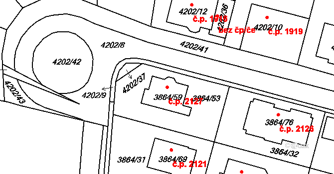 Předměstí 2127, Litoměřice na parcele st. 3864/59 v KÚ Litoměřice, Katastrální mapa