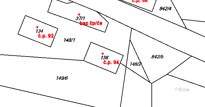 Drachkov 94, Bystřice na parcele st. 138 v KÚ Drachkov, Katastrální mapa