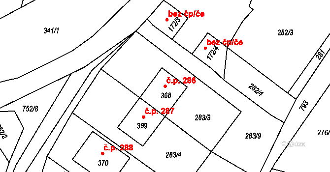 Sedlec 286, Sedlec-Prčice na parcele st. 368 v KÚ Sedlec u Votic, Katastrální mapa