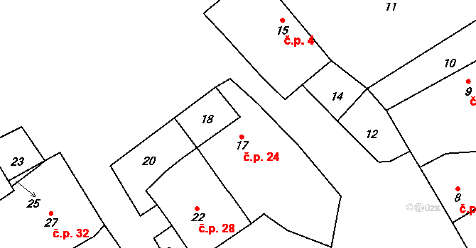 Budeč 24 na parcele st. 17 v KÚ Budeč u Žďáru nad Sázavou, Katastrální mapa