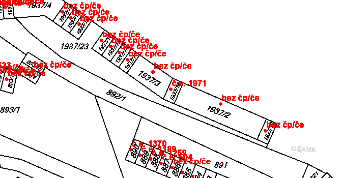 Chomutov 1971 na parcele st. 1937/18 v KÚ Chomutov I, Katastrální mapa