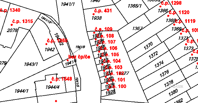 Brno 39483495 na parcele st. 1934 v KÚ Husovice, Katastrální mapa