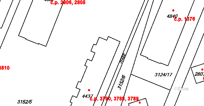 Zlín 3788,3789,3790 na parcele st. 4437 v KÚ Zlín, Katastrální mapa