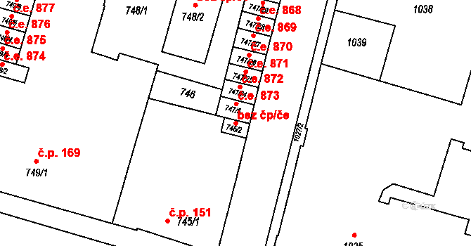 Bohumín 43990495 na parcele st. 745/2 v KÚ Pudlov, Katastrální mapa