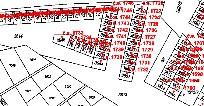 Město 1739, Havířov na parcele st. 3643 v KÚ Havířov-město, Katastrální mapa