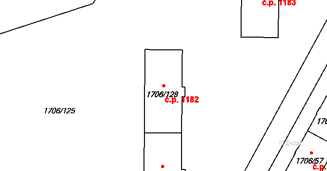 Hlučín 1182 na parcele st. 1706/128 v KÚ Hlučín, Katastrální mapa