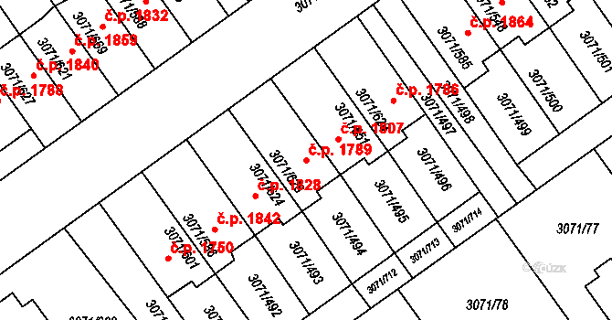 Hlučín 1789 na parcele st. 3071/628 v KÚ Hlučín, Katastrální mapa