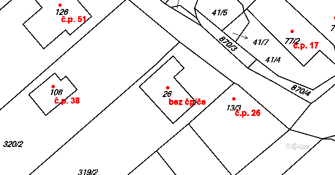 Dubné 46935495 na parcele st. 26 v KÚ Jaronice, Katastrální mapa