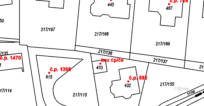 Jesenice 49967495 na parcele st. 433 v KÚ Horní Jirčany, Katastrální mapa