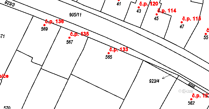 Vícemilice 133, Bučovice na parcele st. 565 v KÚ Vícemilice, Katastrální mapa
