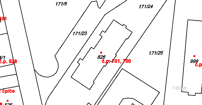 Slatiňany 700,701 na parcele st. 826 v KÚ Slatiňany, Katastrální mapa