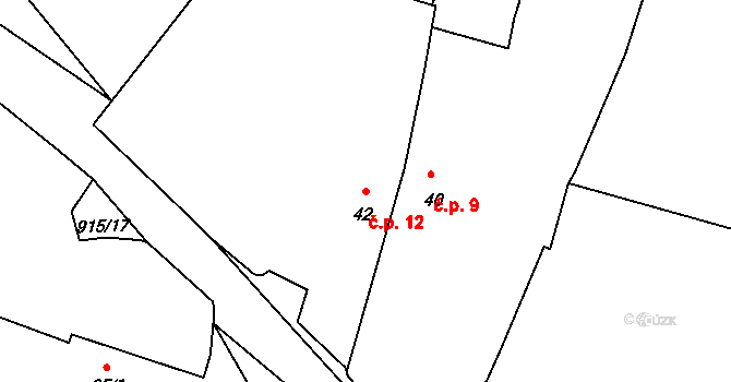 Svučice 12, Mišovice na parcele st. 42 v KÚ Svučice, Katastrální mapa