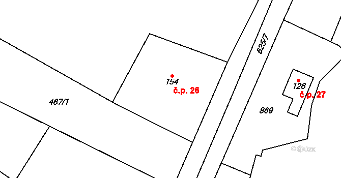 Kokořínský Důl 26, Kokořín na parcele st. 154 v KÚ Kokořín, Katastrální mapa
