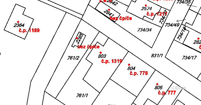 Neratovice 1319 na parcele st. 803 v KÚ Neratovice, Katastrální mapa