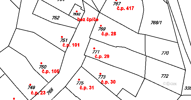 Veselí nad Lužnicí II 29, Veselí nad Lužnicí na parcele st. 771 v KÚ Veselí nad Lužnicí, Katastrální mapa