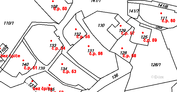 Štramberk 56 na parcele st. 131 v KÚ Štramberk, Katastrální mapa