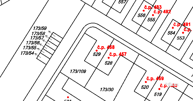 Nová Ves 458 na parcele st. 529 v KÚ Nová Ves u Prahy, Katastrální mapa