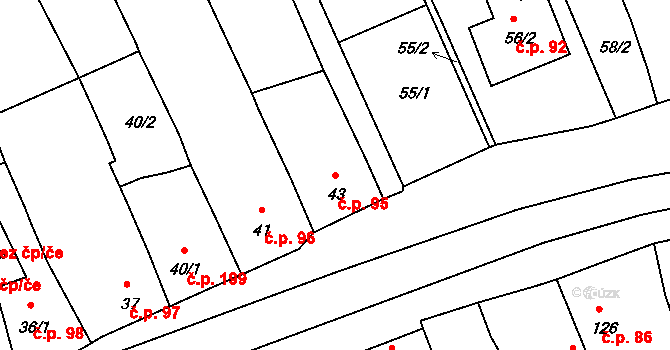 Vilémov 95 na parcele st. 43 v KÚ Vilémov u Kadaně, Katastrální mapa